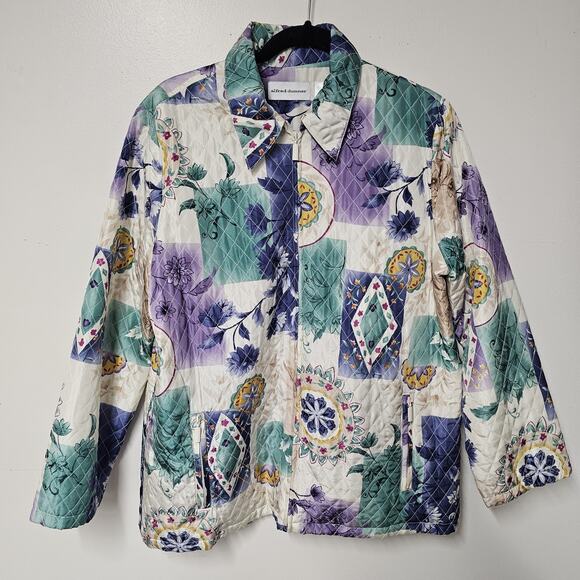 Alfred Dunner Jackets & Blazers - Vintage Bohemian Patchwork Silk Quilted Women Jacket Size 14 Full Zip Artsy